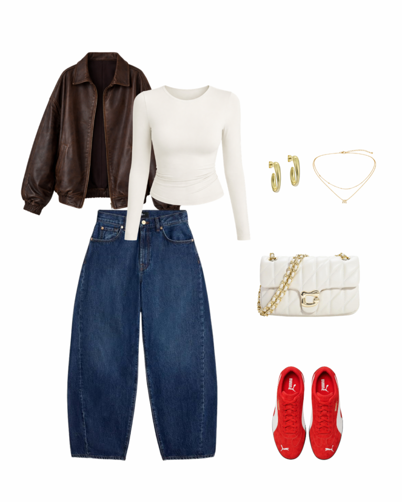 Casual spring outfit with puma speedcat red sneakers