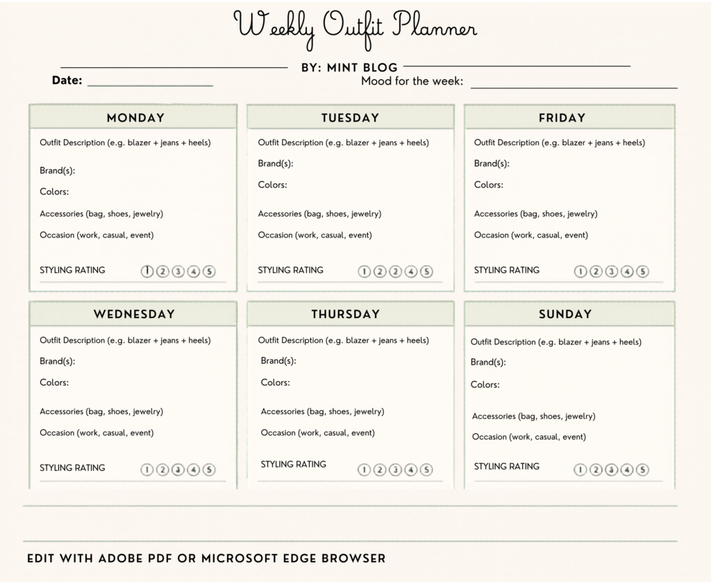 WEEKLY OUTFIT PLANNER