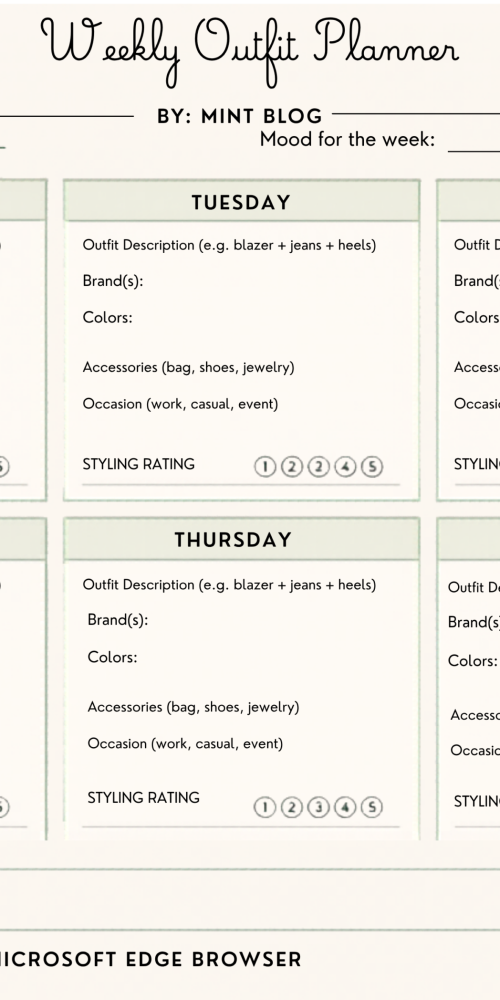 WEEKLY OUTFIT PLANNER